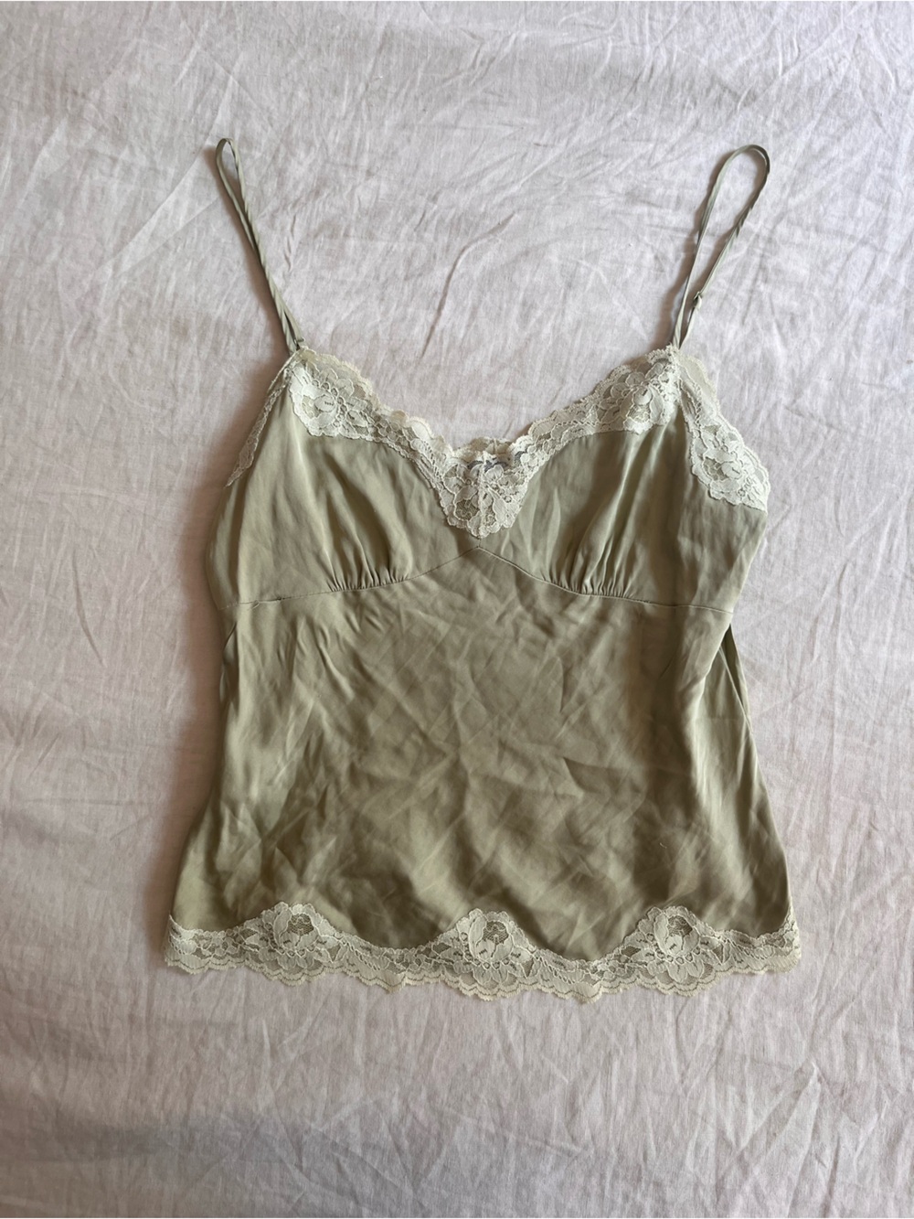 Ann Taylor Sage Green Lace-Trim Camisole